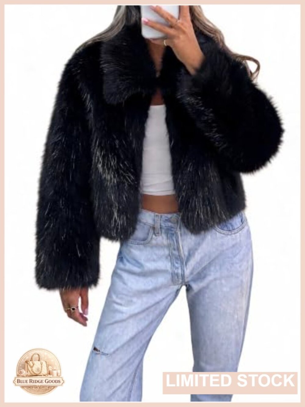 Tankaneo Cropped Faux Fur Coat Open Front Fleece Jacket Going Out
